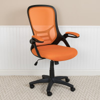 Flash Furniture HL-0016-1-BK-OR-GG High Back Orange Mesh Ergonomic Swivel Office Chair with Black Frame and Flip-up Arms